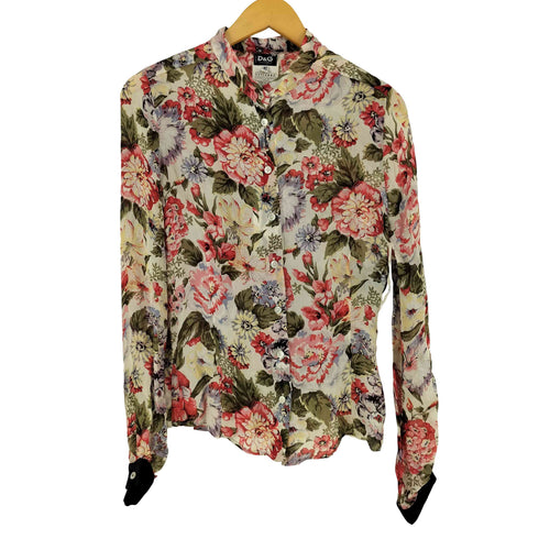 ディーアンドジードルチェアンドガッバーナ D&G DOLCE&GABBANA イタリア製 花柄 レギュラカラー シルク シャツ レディース 28/42