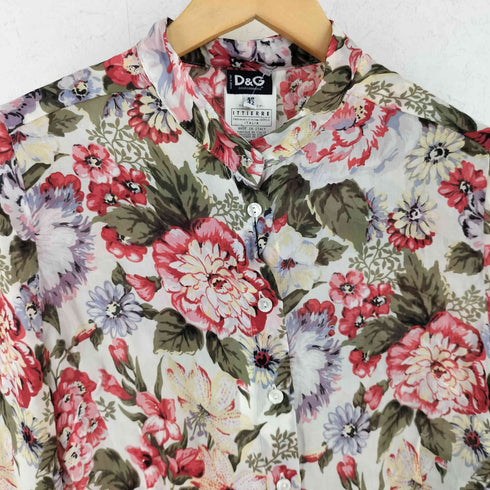 ディーアンドジードルチェアンドガッバーナ D&G DOLCE&GABBANA イタリア製 花柄 レギュラカラー シルク シャツ レディース 28/42