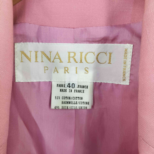 ニナリッチ NINA RICCI コットン シルク 金ボタン 五分袖 ダブルブレスト テーラードジャケット レディース 40