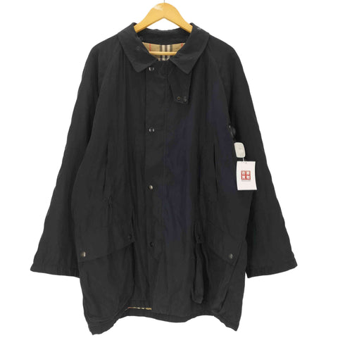 バーバリーズ BURBERRYS 80-90S OLD MADE IN ENGLAND 英国製 裏地 ノバチェック キルティング バルマカーン ステンカラー ロング コート ブラック メンズ