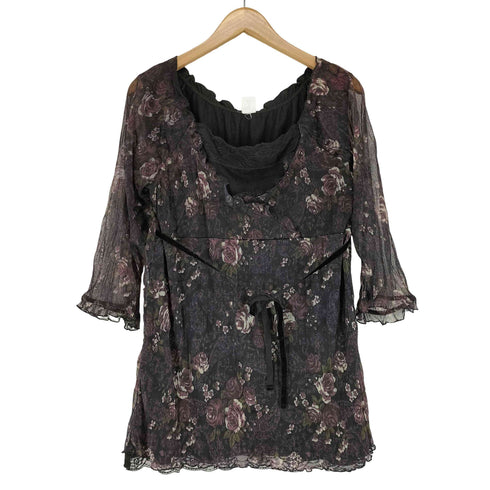 paix et doux Y2K 姫カジ ローズ シースルートップス レディース LL