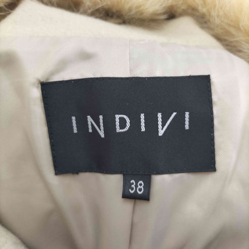 インディヴィ INDIVI ブルーフォックスファー付 カシミヤ混 ステンカラーコート レディース JPN:38
