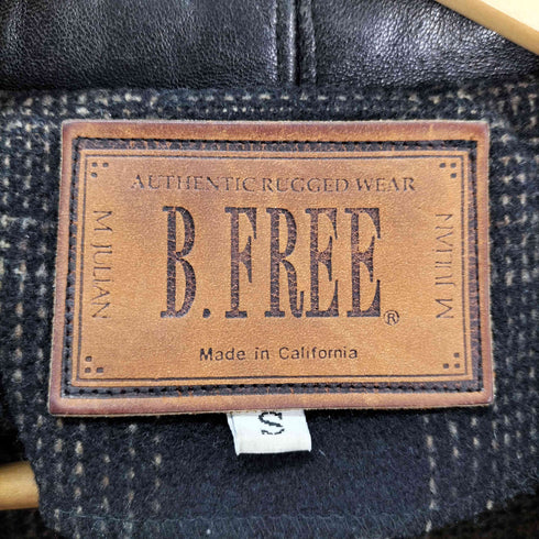 B.FREE/USA製 襟レザー オンブレチェック フランネルシャツジャケット カバーオール メンズ JPN:S