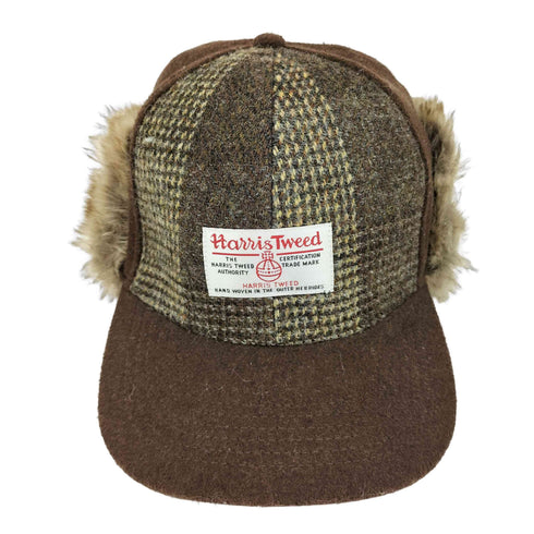 ハリスツイード Harris Tweed チェック フェイクファー付き フライトキャップ メンズ