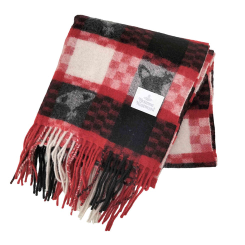 ヴィヴィアンウエストウッド Vivienne Westwood ブロックチェック オーブ フリンジマフラー レディース