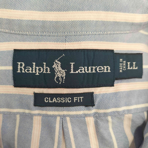 ラルフローレン RALPH LAUREN classic fit ポニー刺繍 ストライプ ボタンダウン 半袖 シャツ メンズ LL