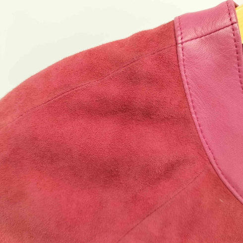 マリクレール marie claire レザー切替 ノーカラー パワーショルダー スウェード ジャケット レディース 9