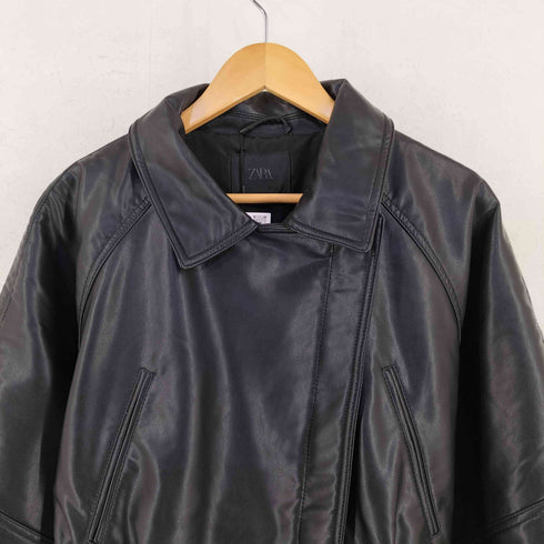 ザラ ZARA ベルト付き フェイクレザー ペプラムジャケット メンズ L