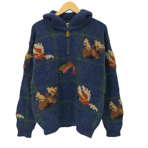 エルエルビーン L.L.Bean 80-90s PURE WOOL 香港製 総柄ハーフジップニット メンズ JPN:M
