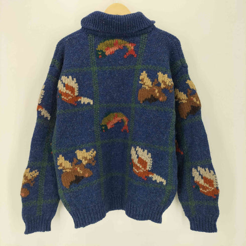 エルエルビーン L.L.Bean 80-90s PURE WOOL 香港製 総柄ハーフジップニット メンズ JPN:M
