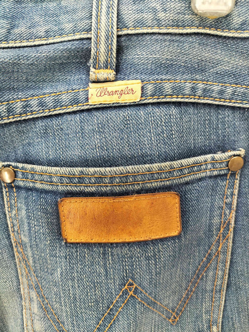 ラングラー Wrangler 00S SANFORIZED レザーパッチ フレア デニムパンツ レディース 31×32
