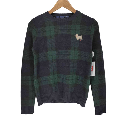 ラルフローレンスポーツ RALPH LAUREN SPORT CASHMERE&WOOL カシミヤ混 チェック 犬 刺繍 ニット セーター レディース M
