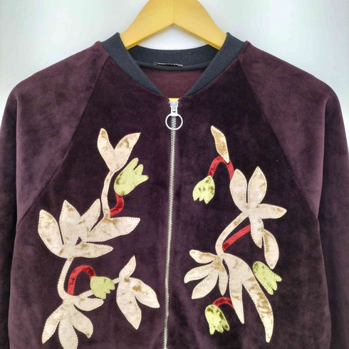 ザラ ZARA 花柄刺繍 ベルベットブルゾン レディース