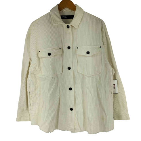 ザラ ZARA コーデュロイ カットオフ シャツジャケット レディース import:M