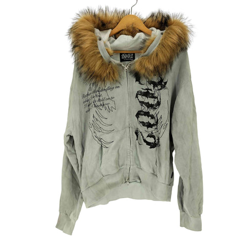 2002worldwide Judgment Fur Zip Hoodie プリント ファー ダブルジップ パーカー メンズ L