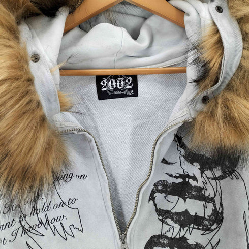 2002worldwide Judgment Fur Zip Hoodie プリント ファー ダブルジップ パーカー メンズ L