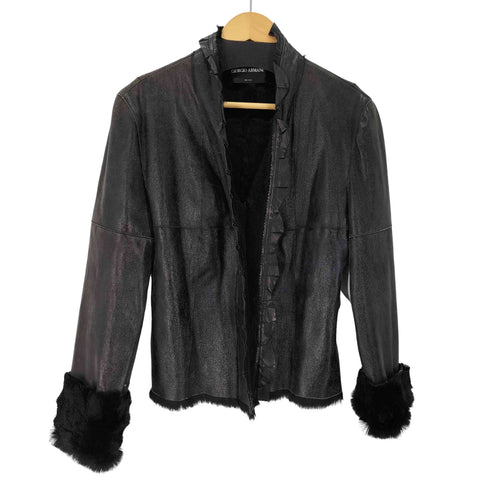 ジョルジオアルマーニ Giorgio Armani ラビットファー レザー ノーカラー ジャケット レディース EUR:42