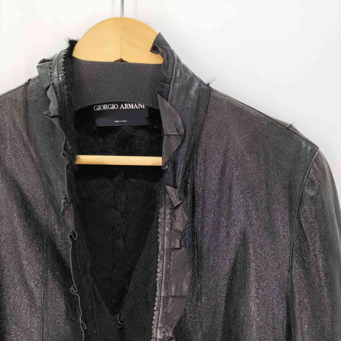 ジョルジオアルマーニ Giorgio Armani ラビットファー レザー ノーカラー ジャケット レディース EUR:42