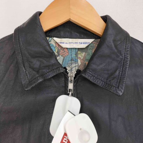 コムデギャルソンシャツ COMME des GARCONS SHIRT 14AW 別注 マーベルヒーロー柄ライニング カウハイドレザー シングルライダースジャケット メンズ