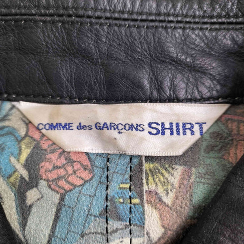 コムデギャルソンシャツ COMME des GARCONS SHIRT 14AW 別注 マーベルヒーロー柄ライニング カウハイドレザー シングルライダースジャケット メンズ