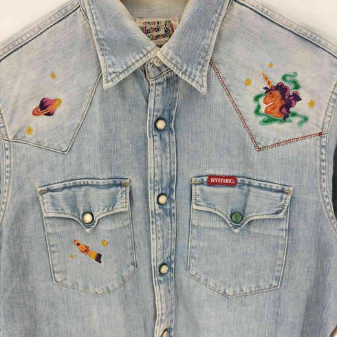 ヒステリックグラマー HYSTERIC GLAMOUR 宇宙 ユニコーン 刺繍 ウエスタン L/S デニムシャツ メンズ JPN:M