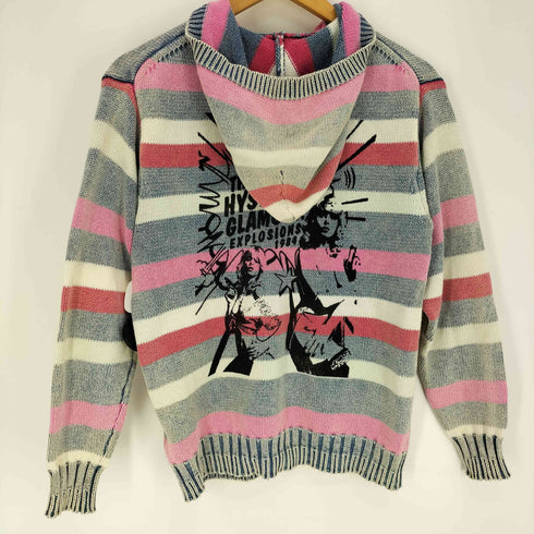ヒステリックグラマー HYSTERIC GLAMOUR original blues ヒスガール 両面プリント マルチカラーボーダー ニット ジップアップパーカー Y2K メンズ JPN:M