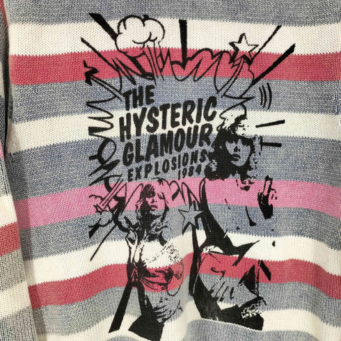 ヒステリックグラマー HYSTERIC GLAMOUR original blues ヒスガール 両面プリント マルチカラーボーダー ニット ジップアップパーカー Y2K メンズ JPN:M