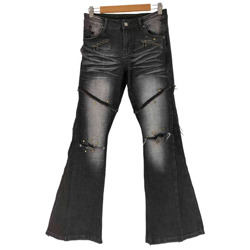 COSTUSTOOT ジップデザイン ダメージ加工 フレアデニムパンツ メンズ