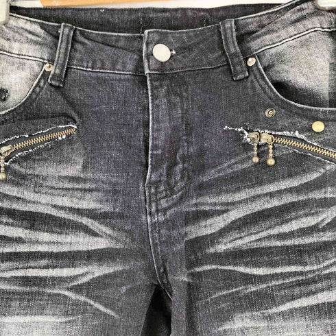 COSTUSTOOT ジップデザイン ダメージ加工 フレアデニムパンツ メンズ