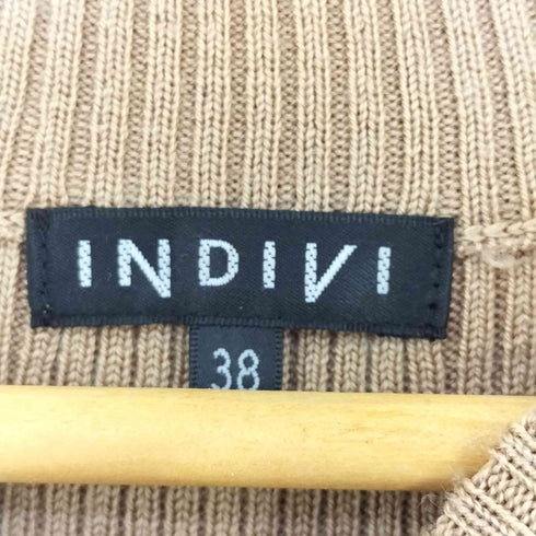 インディヴィ INDIVI ニット切替 チェック ウール混 クルーネック ワンピース レディース 38