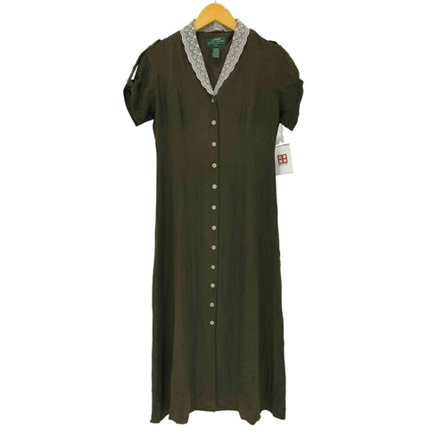 ローレンラルフローレン LAUREN RALPH LAUREN 90-00s petite シルク100% レースオープンカラーロングワンピース レディース 6P