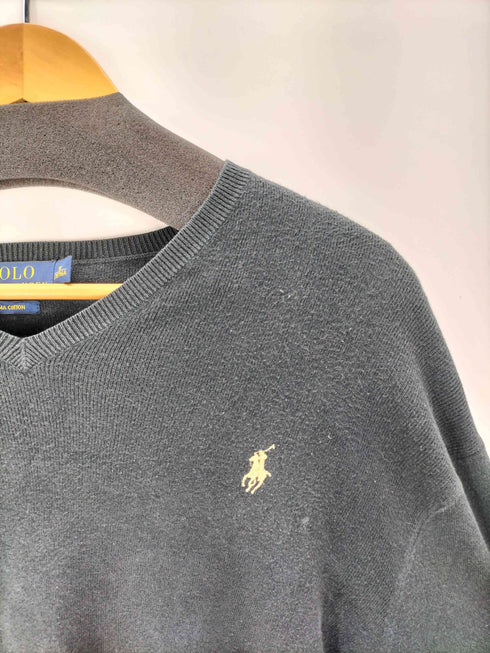 ポロラルフローレン POLO RALPH LAUREN 現行タグ ポニー刺繍 Vネック コットン ニット ブラック メンズ import:M