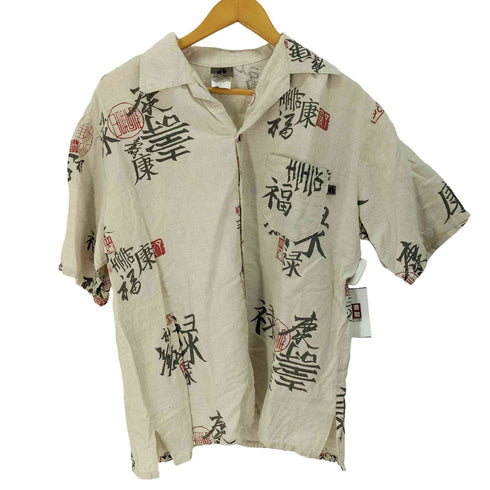 ハンテン HANG TEN USA製 漢字 総柄 リネン混 半袖シャツ メンズ import:L