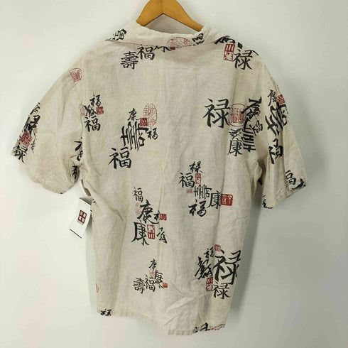 ハンテン HANG TEN USA製 漢字 総柄 リネン混 半袖シャツ メンズ import:L