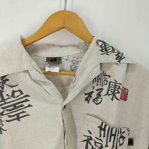 ハンテン HANG TEN USA製 漢字 総柄 リネン混 半袖シャツ メンズ import:L