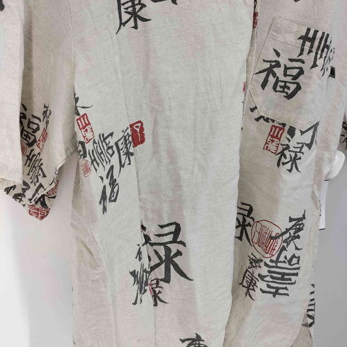 ハンテン HANG TEN USA製 漢字 総柄 リネン混 半袖シャツ メンズ import:L
