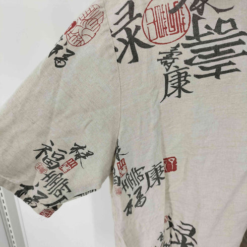 ハンテン HANG TEN USA製 漢字 総柄 リネン混 半袖シャツ メンズ import:L