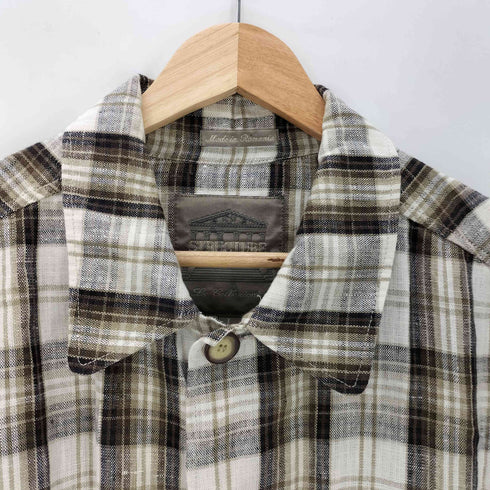ストラクチャー STRUCTURE 90S OLD LINEN 100% ルーマニア製 ユーロ チェック 麻 リネン カバーオール ジャケット メンズ import:L
