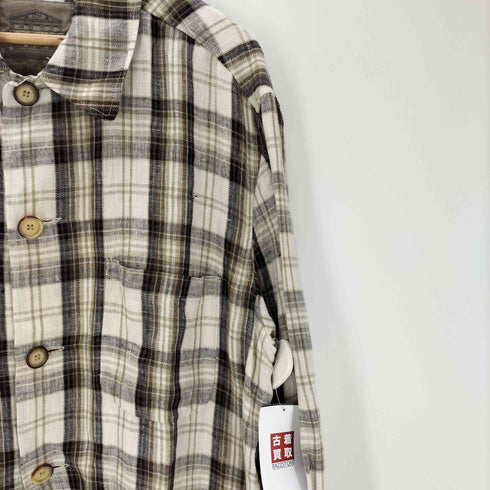 ストラクチャー STRUCTURE 90S OLD LINEN 100% ルーマニア製 ユーロ チェック 麻 リネン カバーオール ジャケット メンズ import:L