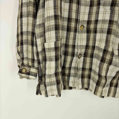 ストラクチャー STRUCTURE 90S OLD LINEN 100% ルーマニア製 ユーロ チェック 麻 リネン カバーオール ジャケット メンズ import:L
