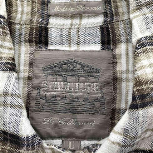 ストラクチャー STRUCTURE 90S OLD LINEN 100% ルーマニア製 ユーロ チェック 麻 リネン カバーオール ジャケット メンズ import:L