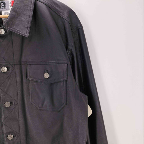アリゾナジーン ARIZONA JEAN 90-00S OLD genuine leather 本革 オール リアル レザー トラッカー ジャケット ブラック メンズ import:M