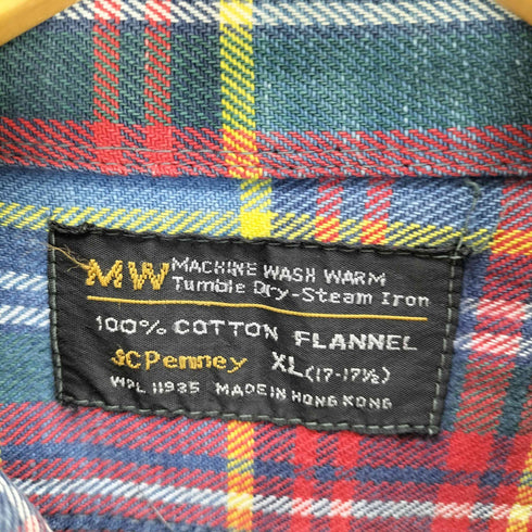 ジェーシーペニー JC Penney 70s 香港製 チェック柄 フランネルシャツ メンズ XL