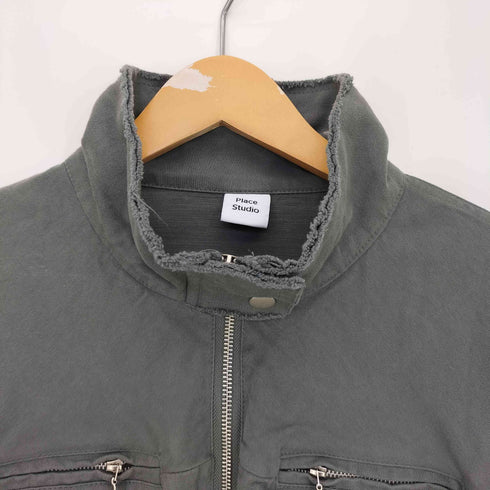 PLACE STUDIO スタンドカラー 袖リボン クロップド ジップアップジャケット レディース