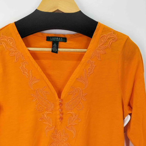 ローレンラルフローレン LAUREN RALPH LAUREN 刺繍 七分 カットソー レディース import:M