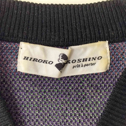 ヒロココシノ HIROKO KOSHINO 80-90S 金釦 総柄 ニット カーディガン レディース
