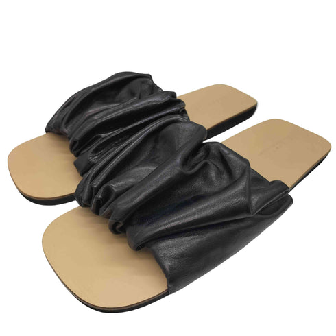 ジルサンダー JIL SANDER ギャザーディテール レザー オープントゥ フラットサンダル レディース