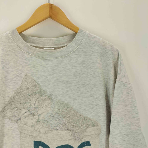 90s Cat Kitten in Dog プリントロングスウェットシャツ レディース
