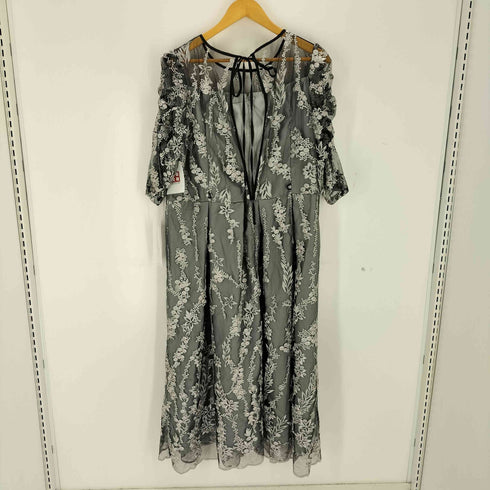 haremode ハレモード 花柄刺繍ミディ丈ドレス レディース LL