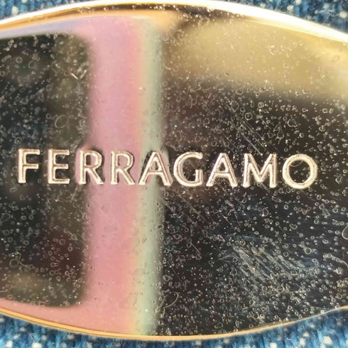 サルヴァトーレフェラガモ Salvatore Ferragamo イタリア製 ヴィラリボン デニム ヘアバンド カチューシャ レディース